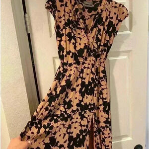 Urban outfitters‎ Womens midi pullover dress cap sleeve black tan xs Tempo Crepe